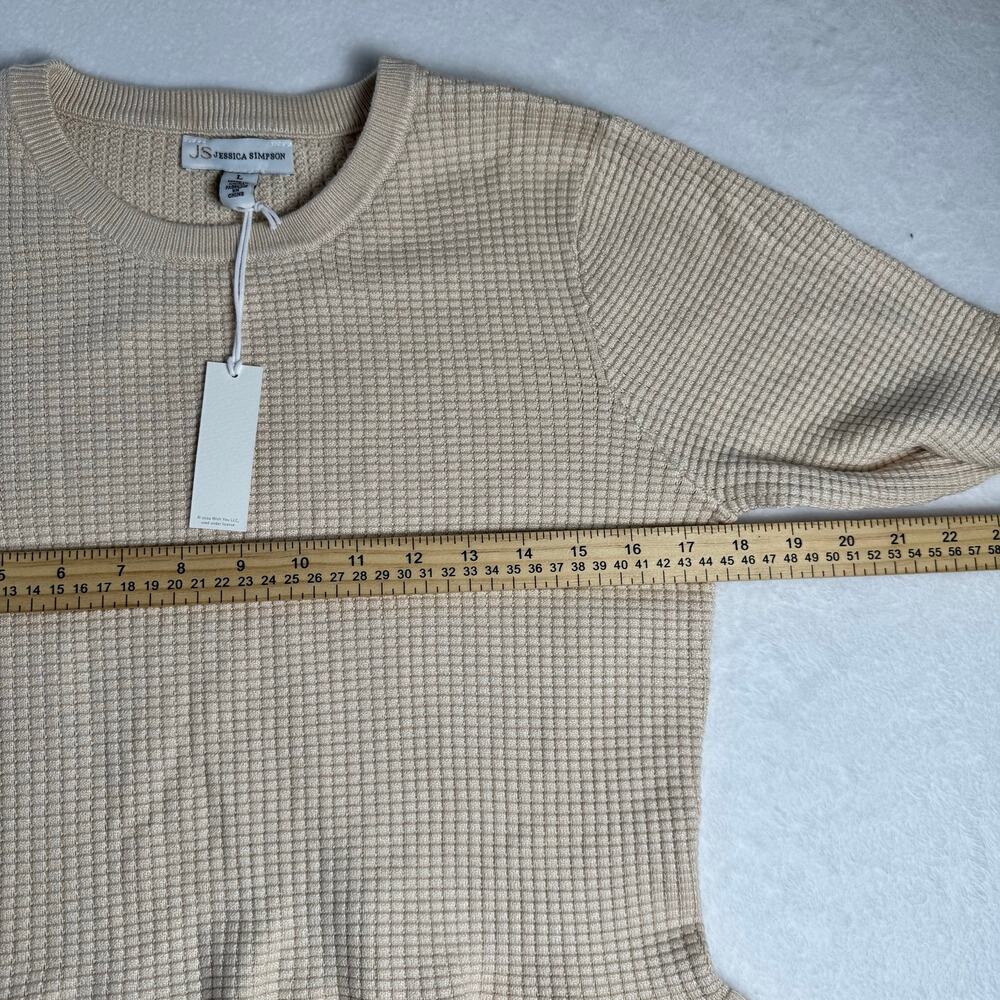 Jessica Simpson Waffle Knit Peplum Sweater Women’s Large Beige Cream Ruffle NWT - Picture 4 of 12